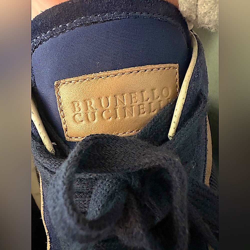 Brunello Cucinelli Navy and Tan Sneakers